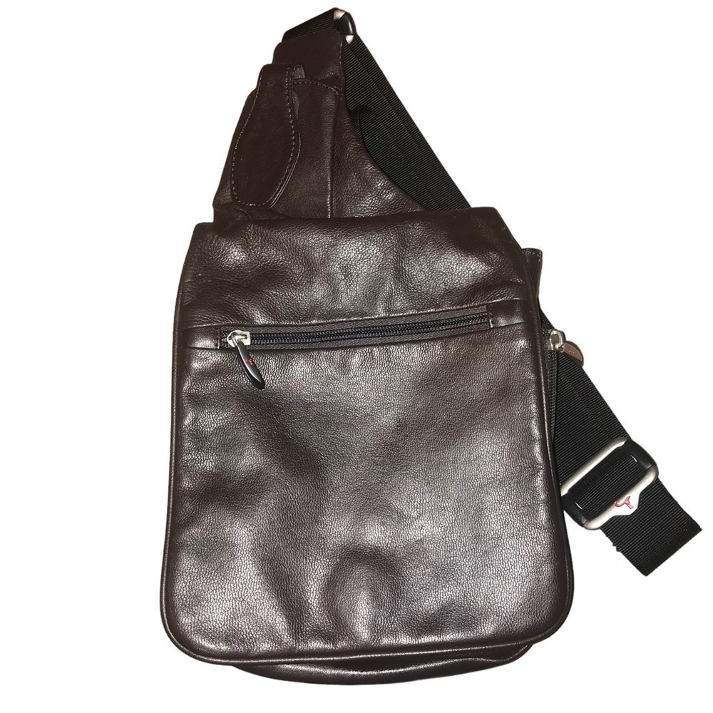 Travelon Leather Chocolate Brown Crossbody Purse Shoulder Bag Multi Compartments